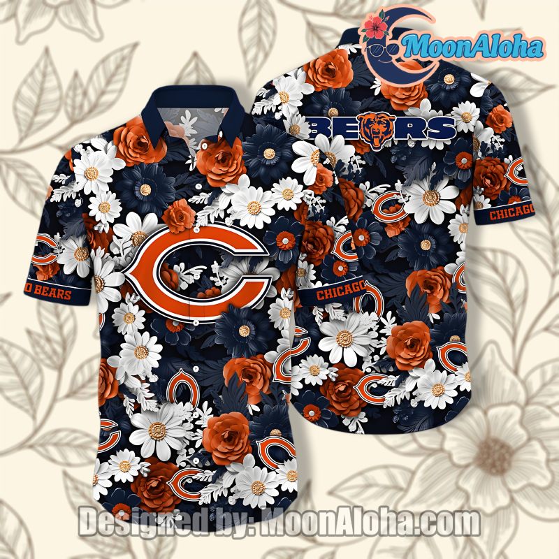 Chicago Bears Blue Floral Cheap Aloha Shirt Fun Summer Vibe image 1 Chicago Bears Blue Floral Cheap Aloha Shirt Fun Summer Vibe image 1