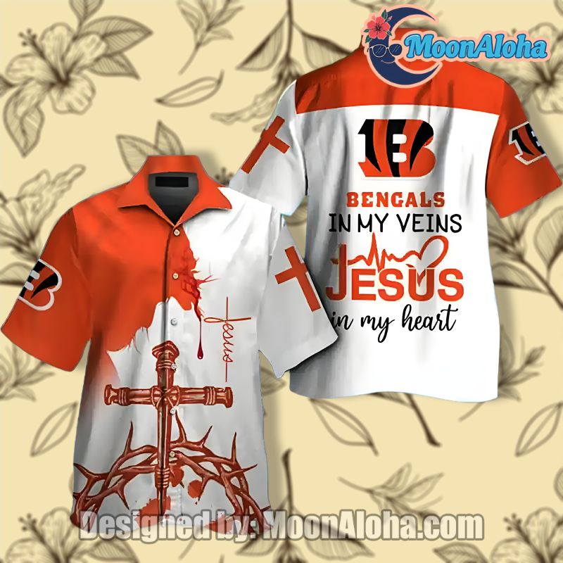 Cincinnati Bengals Vintage Aloha Shirt Jesus In My Heart Design image 1 Cincinnati Bengals Vintage Aloha Shirt Jesus In My Heart Design image 1
