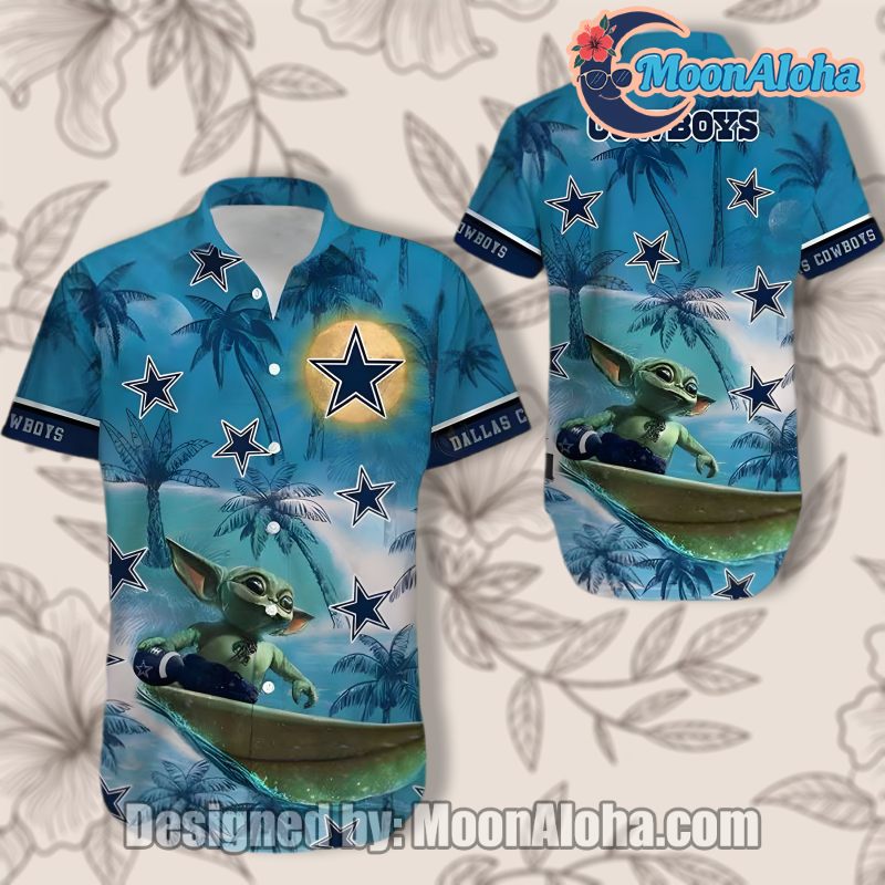Dallas Cowboys Baby Yoda Surf Vintage Blue Hawaiian Shirt For Beach Days image 1 Dallas Cowboys Baby Yoda Surf Vintage Blue Hawaiian Shirt For Beach Days image 1