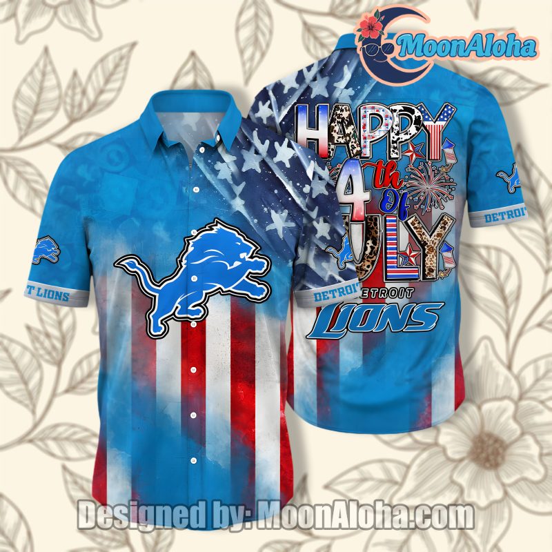 Detroit Lions 4Th Of July Logo Blue Patriotic Aloha Shirt image 1 Detroit Lions 4Th Of July Logo Blue Patriotic Aloha Shirt image 1