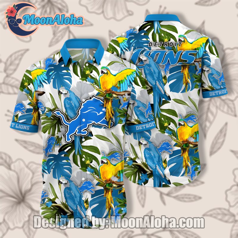Detroit Lions Parrot Tropical Leaf Blue Hawaiian Outfit For Men image 1 Detroit Lions Parrot Tropical Leaf Blue Hawaiian Outfit For Men image 1