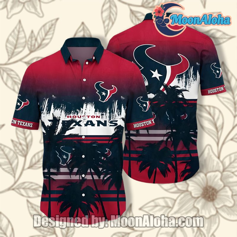Houston Texans Coconut Tree Beach Logo Hawaiian Button Down Shirt image 1 Houston Texans Coconut Tree Beach Logo Hawaiian Button Down Shirt image 1