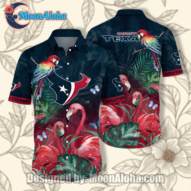 Houston Texans Flamingo Parrot Classic Summer Hawaiian Shirt image 1 Houston Texans Flamingo Parrot Classic Summer Hawaiian Shirt image 1