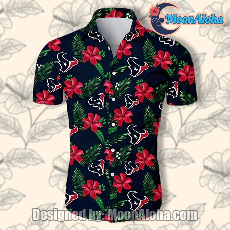 Houston Texans Game Day Hibiscus Funky Nfl Hawaiian Shirt image 1 Houston Texans Game Day Hibiscus Funky Nfl Hawaiian Shirt image 1