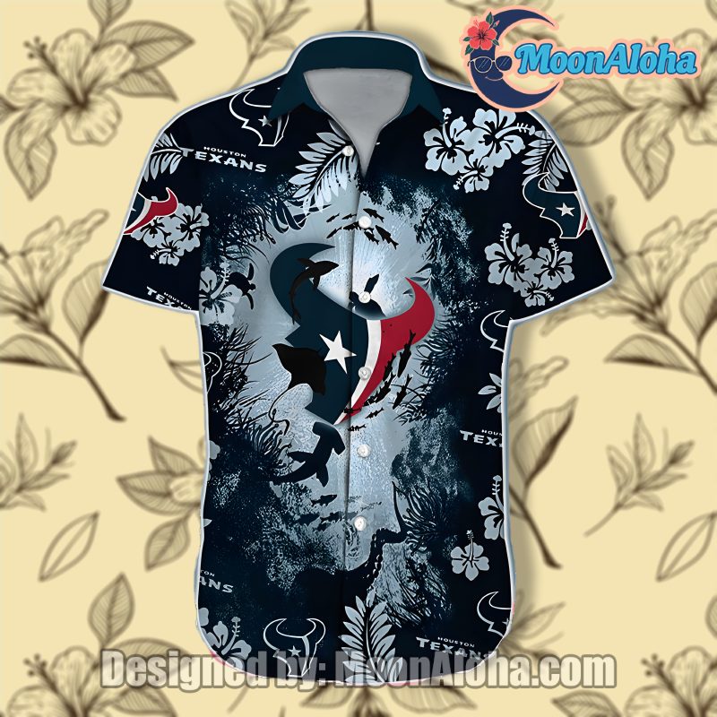 Houston Texans Hibiscus Floral Royal Hawaiian Shirt Design image 1 Houston Texans Hibiscus Floral Royal Hawaiian Shirt Design image 1
