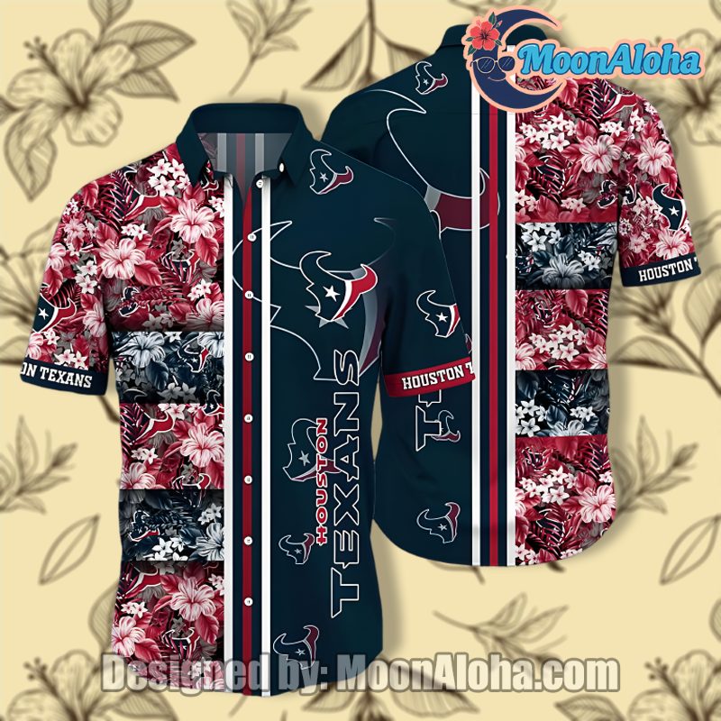 Houston Texans Hibiscus Flowers Button Up Hawaiian Shirt image 1 Houston Texans Hibiscus Flowers Button Up Hawaiian Shirt image 1