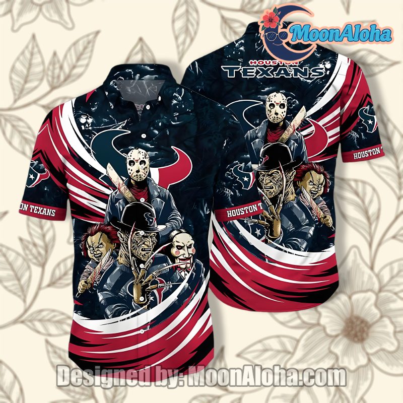 Houston Texans Horror Icons Retro Halloween Hawaiian Shirt image 1 Houston Texans Horror Icons Retro Halloween Hawaiian Shirt image 1