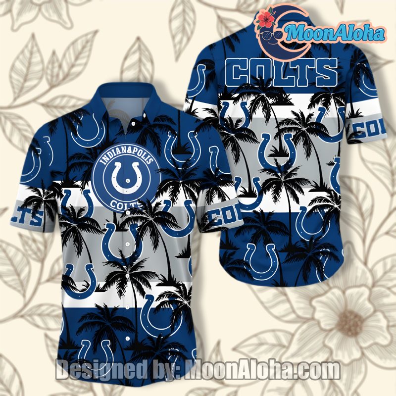 Indianapolis Colts Coconut Tree Blue Button Down Hawaiian Shirt Look image 1 Indianapolis Colts Coconut Tree Blue Button Down Hawaiian Shirt Look image 1