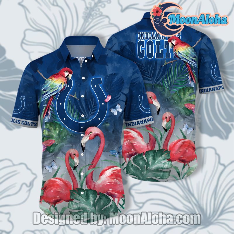 Indianapolis Colts Flamingo Blue Hawaiian Shirt Perfect For Vacations image 1 Indianapolis Colts Flamingo Blue Hawaiian Shirt Perfect For Vacations image 1