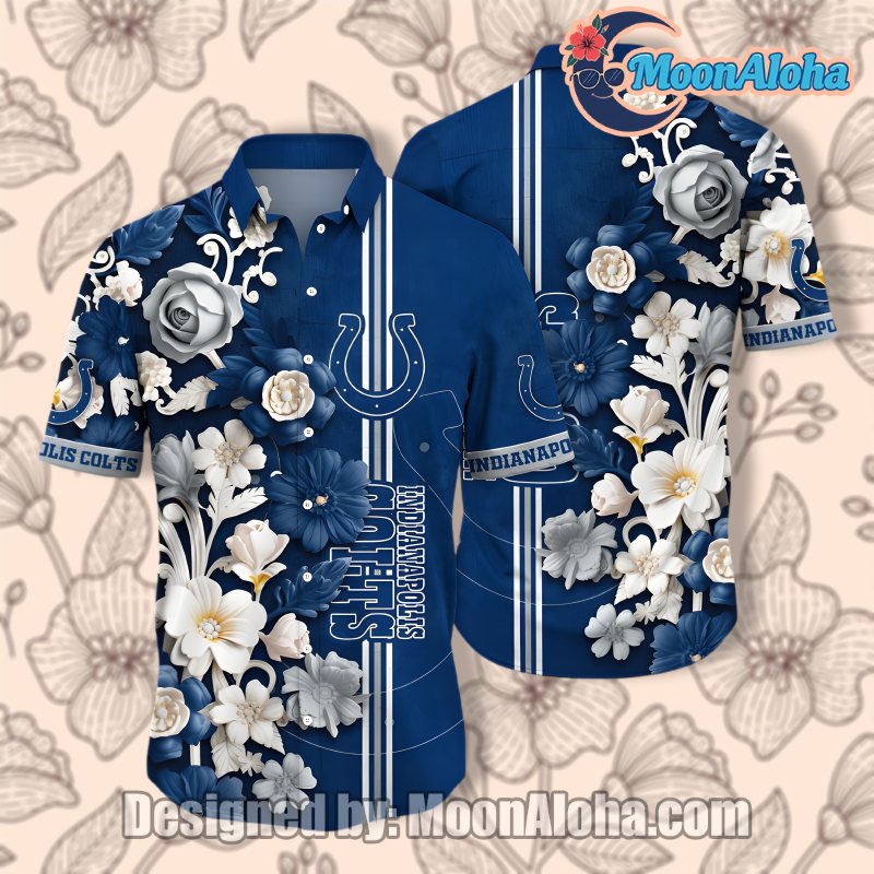 Indianapolis Colts Floral Blue Hawaiian Shirt Outfit With Fan Style image 1 Indianapolis Colts Floral Blue Hawaiian Shirt Outfit With Fan Style image 1