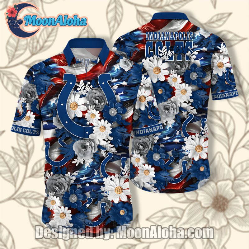 Indianapolis Colts Flower Paradise Blue Aloha Shirt For Men image 1 Indianapolis Colts Flower Paradise Blue Aloha Shirt For Men image 1