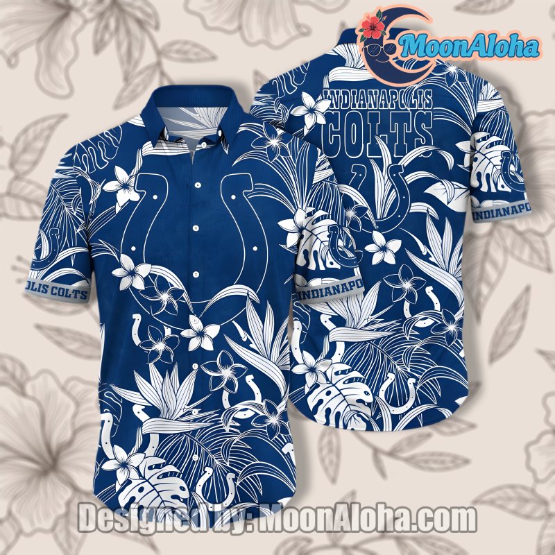 Indianapolis Colts Leaf Print Blue Custom Hawaiian Beach Shirt For Fans image 1 Indianapolis Colts Leaf Print Blue Custom Hawaiian Beach Shirt For Fans image 1