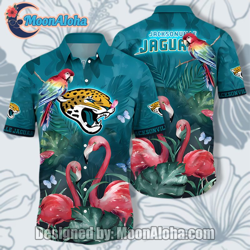 Jacksonville Jaguars Flamingo Green Hawaiian Shirt For Casual Friday image 1 Jacksonville Jaguars Flamingo Green Hawaiian Shirt For Casual Friday image 1