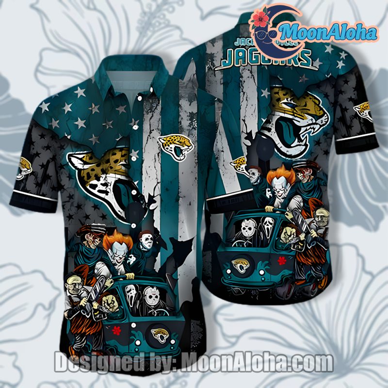Jacksonville Jaguars Halloween Aloha Print Hawaiian Shirt Outfit image 1 Jacksonville Jaguars Halloween Aloha Print Hawaiian Shirt Outfit image 1