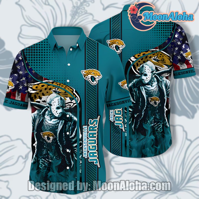 Jacksonville Jaguars Jason Voorhees Halloween Green Hawaiian Shirt image 1 Jacksonville Jaguars Jason Voorhees Halloween Green Hawaiian Shirt image 1