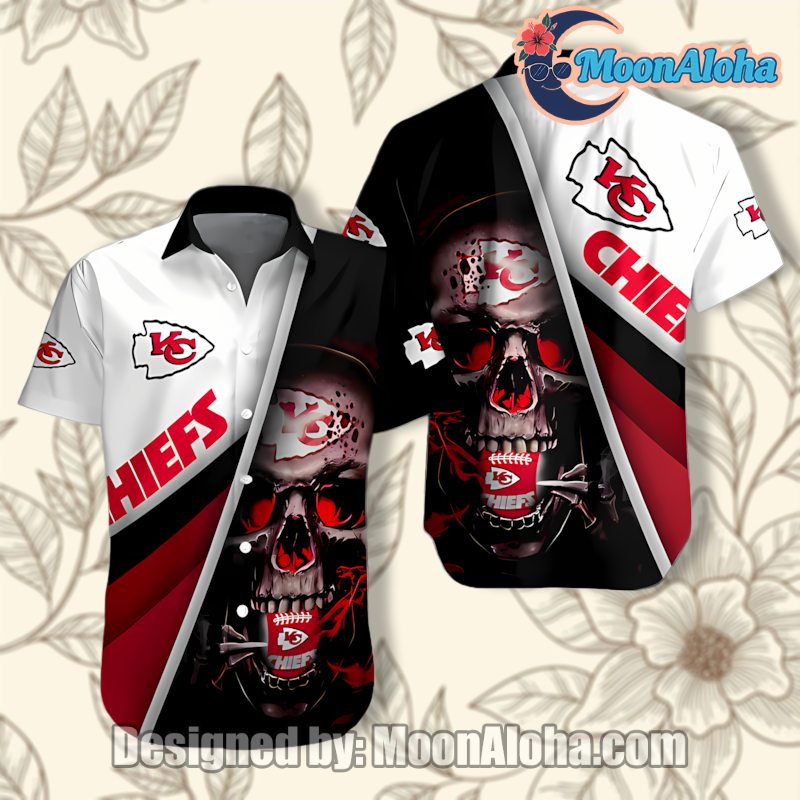 Kansas City Chiefs Black Skull Horror Halloween Formal Hawaiian Shirt image 1 Kansas City Chiefs Black Skull Horror Halloween Formal Hawaiian Shirt image 1