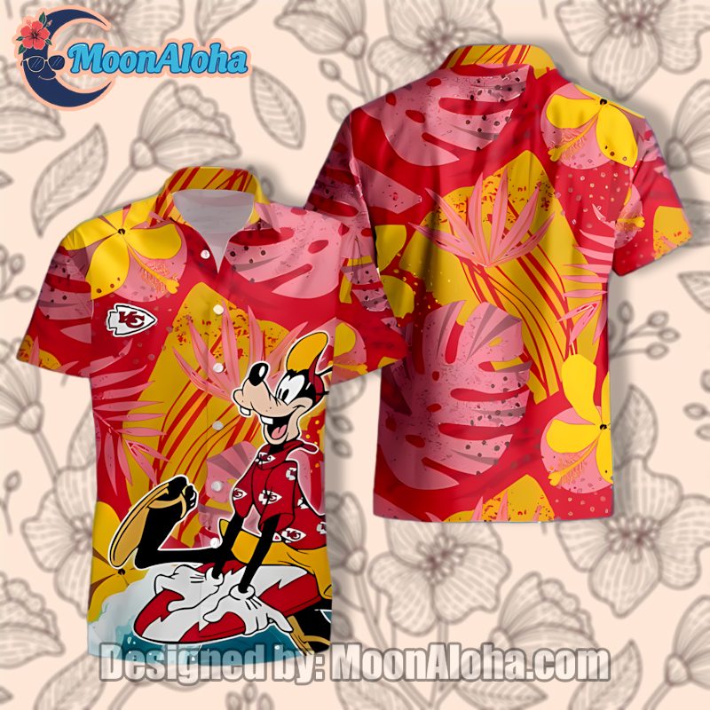 Kansas City Chiefs Floral Red Disney Goofy Hawaiian Shirt Style image 1 Kansas City Chiefs Floral Red Disney Goofy Hawaiian Shirt Style image 1