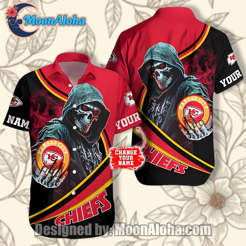 Kansas City Chiefs Red Skeleton Halloween Hawaiian Shirt For Men image 1 Kansas City Chiefs Red Skeleton Halloween Hawaiian Shirt For Men image 1