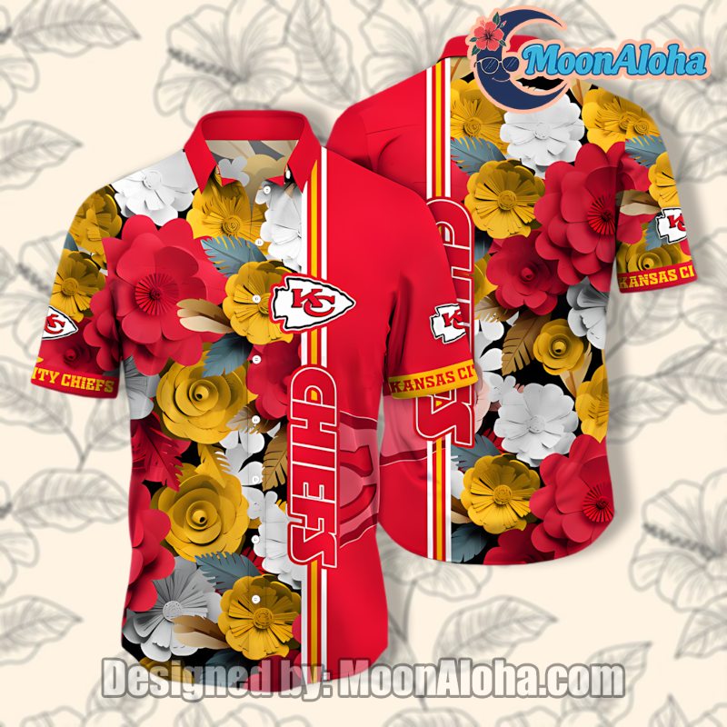 Kansas City Chiefs Red Yellow Royal Floral Beach Hawaiian Shirt image 1 Kansas City Chiefs Red Yellow Royal Floral Beach Hawaiian Shirt image 1