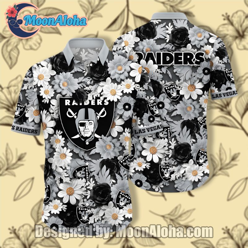 Las Vegas Raiders Grey Beautiful Flowers Best Hawaiian Shirt For Men image 1 Las Vegas Raiders Grey Beautiful Flowers Best Hawaiian Shirt For Men image 1