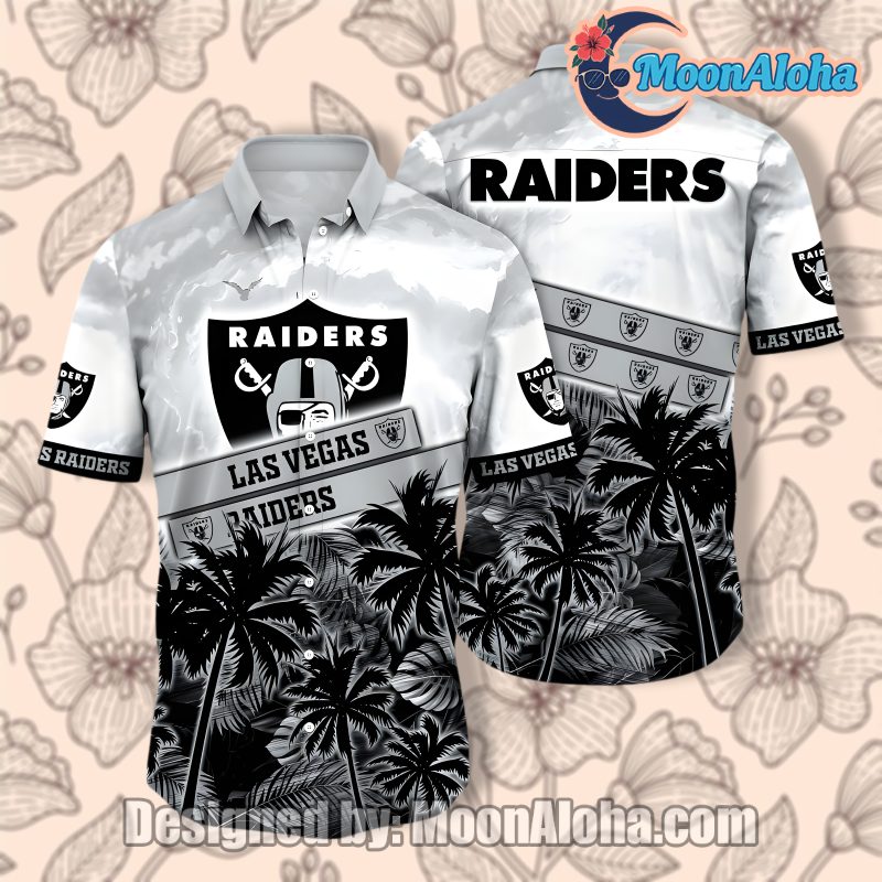 Las Vegas Raiders Grey Coconut Tree Hawaiian Shirt For Summer Sale image 1 Las Vegas Raiders Grey Coconut Tree Hawaiian Shirt For Summer Sale image 1