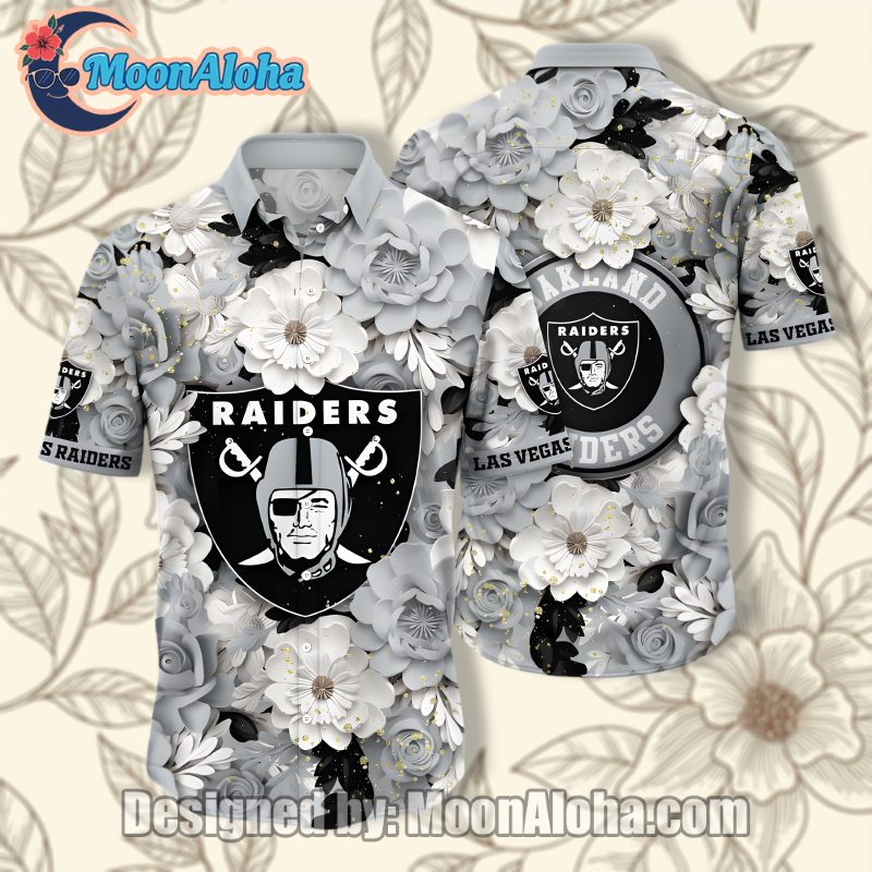 Las Vegas Raiders Grey Floral Design Puritan Hawaiian Shirt Style image 1 Las Vegas Raiders Grey Floral Design Puritan Hawaiian Shirt Style image 1