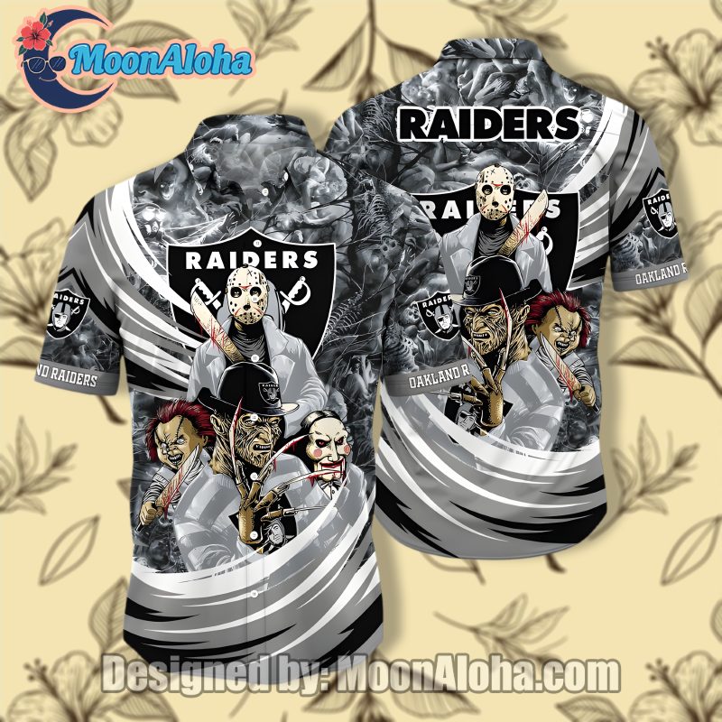 Las Vegas Raiders Grey Killer Team Halloween Crazy Hawaiian Shirt image 1 Las Vegas Raiders Grey Killer Team Halloween Crazy Hawaiian Shirt image 1