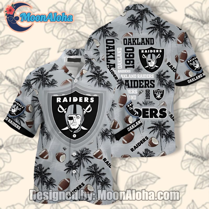 Las Vegas Raiders Grey Retro Coconut Beach Style Hawaiian Shirt image 1 Las Vegas Raiders Grey Retro Coconut Beach Style Hawaiian Shirt image 1