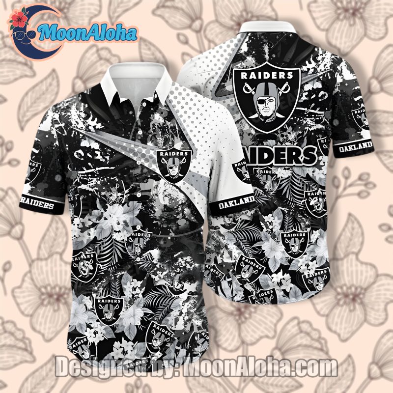 Las Vegas Raiders Grey Royal Tropical Floral Hawaiian Shirt Look image 1 Las Vegas Raiders Grey Royal Tropical Floral Hawaiian Shirt Look image 1
