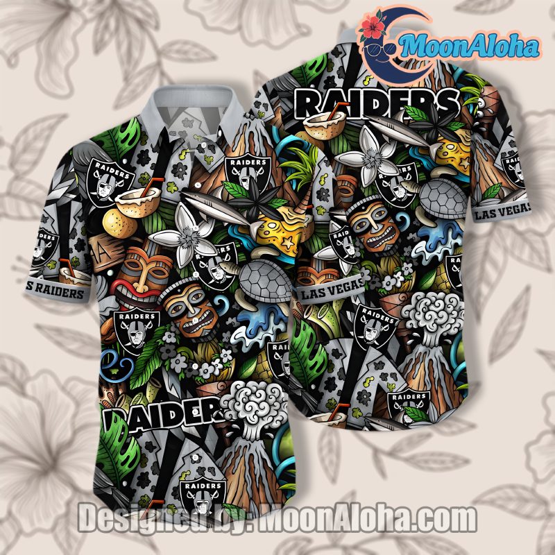 Las Vegas Raiders Grey Tiki Beach Vintage Aloha Hawaiian Shirt Style image 1 Las Vegas Raiders Grey Tiki Beach Vintage Aloha Hawaiian Shirt Style image 1