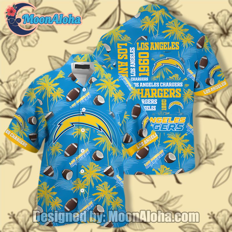 Los Angeles Chargers Blue Coconut Fruits Themed Hawaiian Shirt Style image 1 Los Angeles Chargers Blue Coconut Fruits Themed Hawaiian Shirt Style image 1