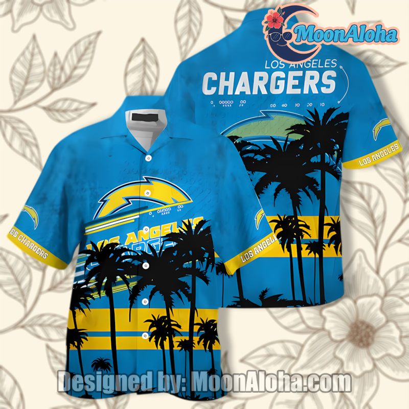 Los Angeles Chargers Blue Coconut Tree Unisex Hawaiian Shirt Design image 1 Los Angeles Chargers Blue Coconut Tree Unisex Hawaiian Shirt Design image 1