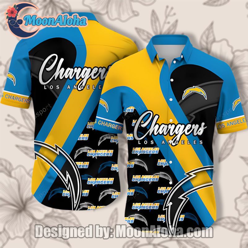Los Angeles Chargers Blue Logo Printed Aloha Hawaiian Shirt Design image 1 Los Angeles Chargers Blue Logo Printed Aloha Hawaiian Shirt Design image 1