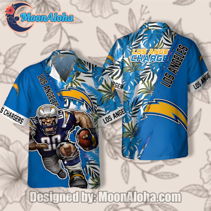 Los Angeles Chargers Blue Mascot Themed Hawaiian Shirt For Tailgates image 1 Los Angeles Chargers Blue Mascot Themed Hawaiian Shirt For Tailgates image 1