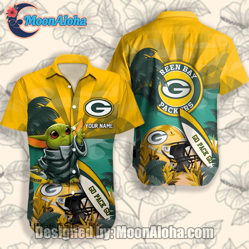 Green Bay Packers Personalized Baby Yoda Yellow Hawaiian Shirt Outfit