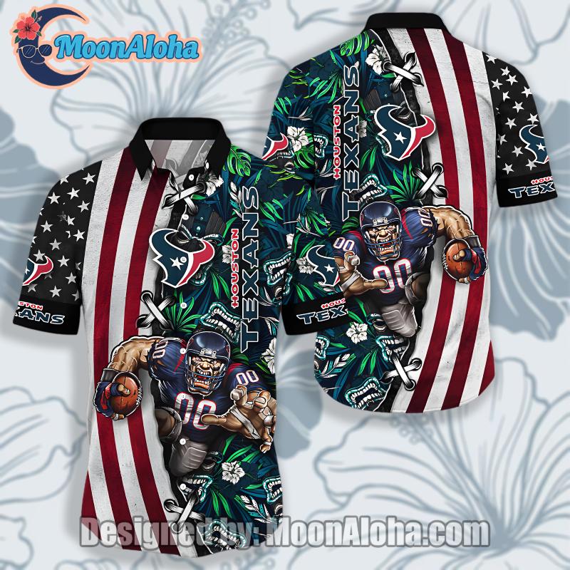 Houston Texans Mascot Usa Flag Red Monstera Vintage Aloha Shirt image 1 Houston Texans Mascot Usa Flag Red Monstera Vintage Aloha Shirt image 1
