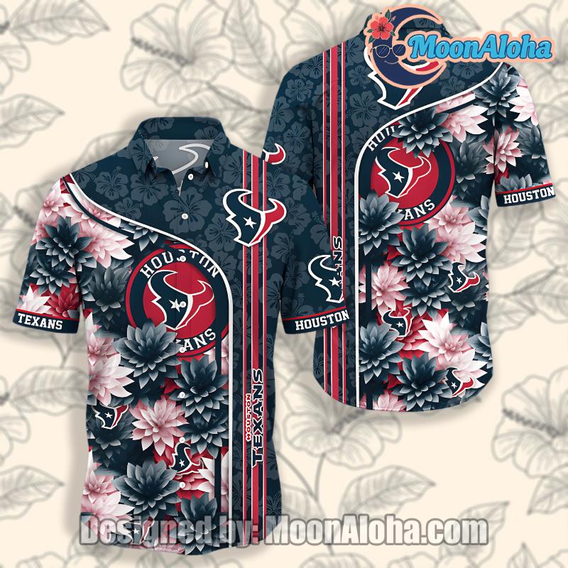 Houston Texans Navy Pink White Succulent Floral Aloha Hawaiian Shirt image 1 Houston Texans Navy Pink White Succulent Floral Aloha Hawaiian Shirt image 1