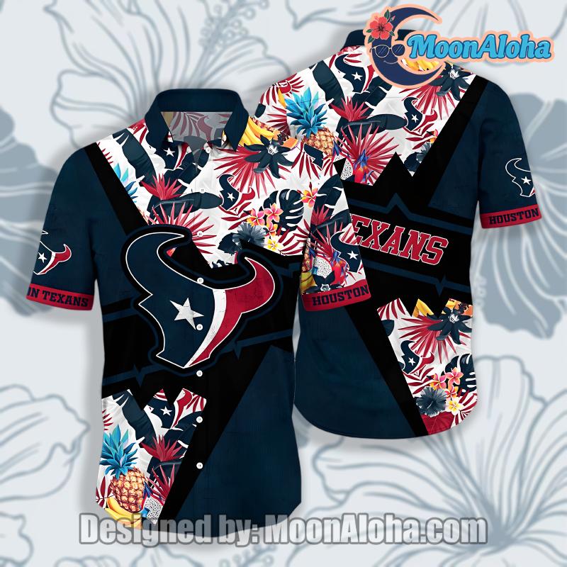Houston Texans Pineapple Hibiscus Floral Navy Red Vintage Aloha Shirt image 1 Houston Texans Pineapple Hibiscus Floral Navy Red Vintage Aloha Shirt image 1