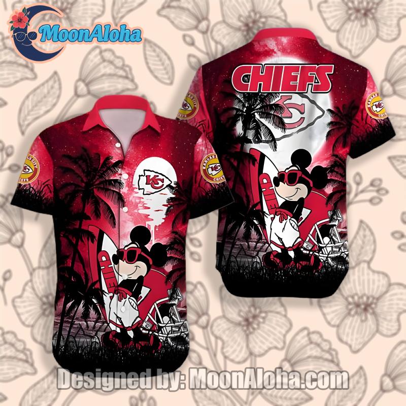 Kansas City Chiefs Mickey Mouse Coconut Beach Red Hawaiian Shirt For Sale image 1 Kansas City Chiefs Mickey Mouse Coconut Beach Red Hawaiian Shirt For Sale image 1