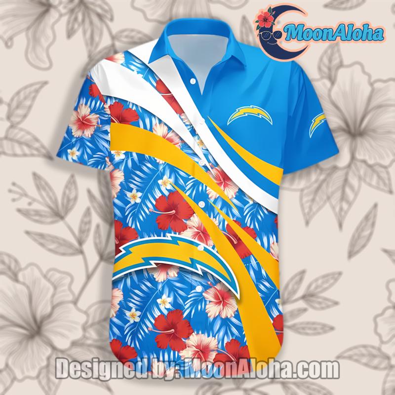 Los Angeles Chargers Red Hibiscus Vintage Aloha Shirt image 1 Los Angeles Chargers Red Hibiscus Vintage Aloha Shirt image 1