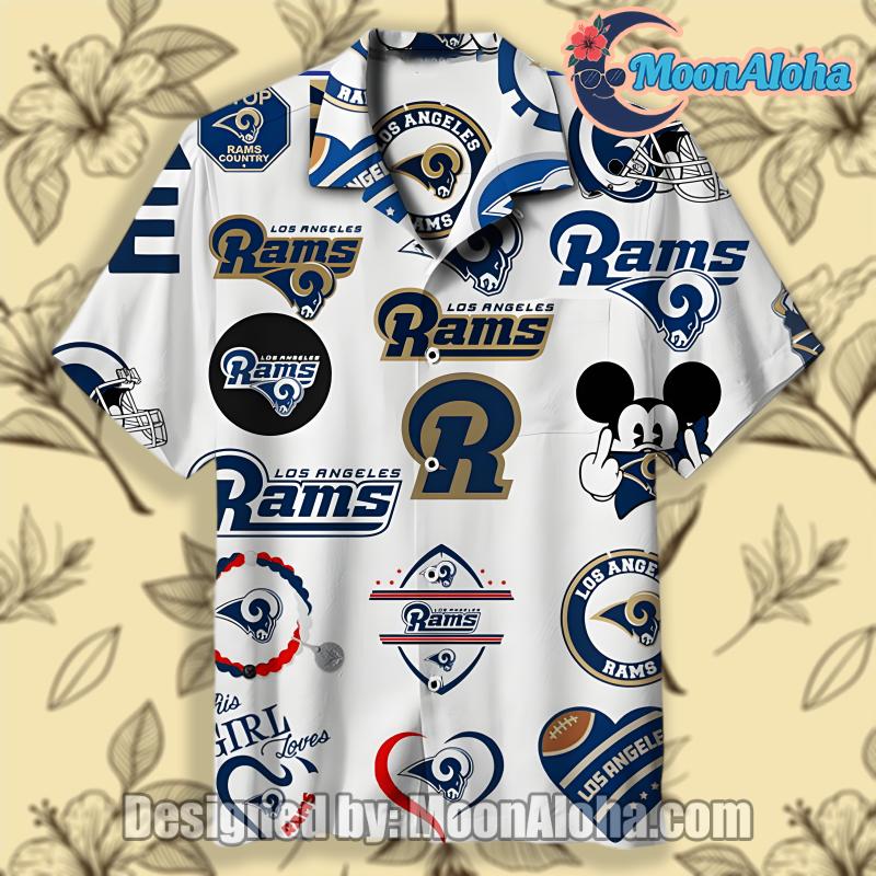 Los Angeles Rams Mickey Gangster White Stylish Hawaiian Shirt image 1 Los Angeles Rams Mickey Gangster White Stylish Hawaiian Shirt image 1