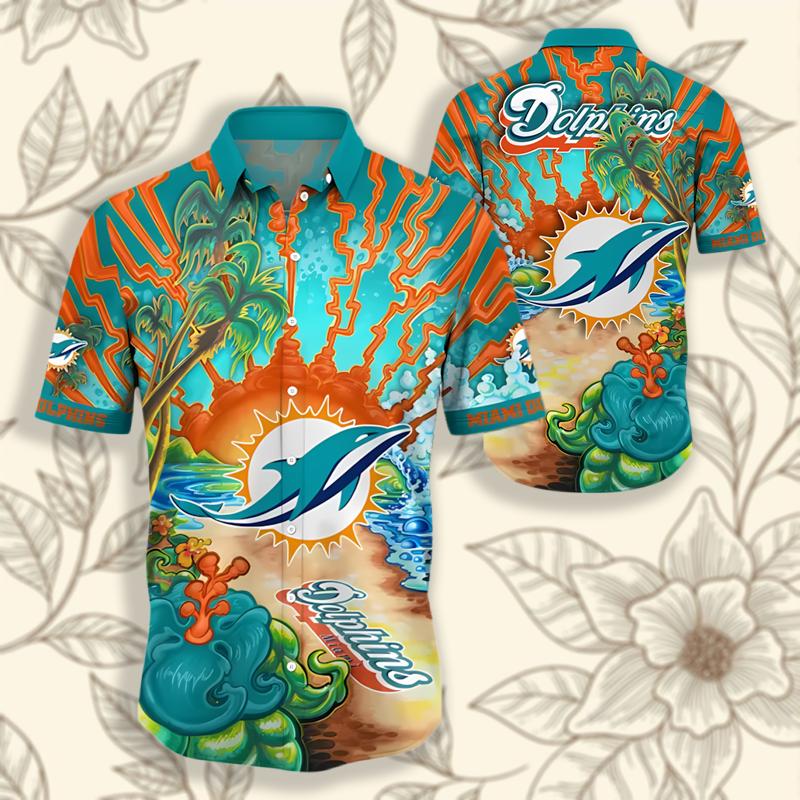 Miami Dolphins Coral Reef Orange Beach Aloha Shirt For Men