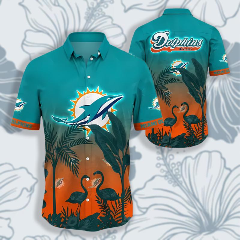 Miami Dolphins Flamingo Sunset Orange Aloha Hawaiian Shirt image 1 Miami Dolphins Flamingo Sunset Orange Aloha Hawaiian Shirt image 1