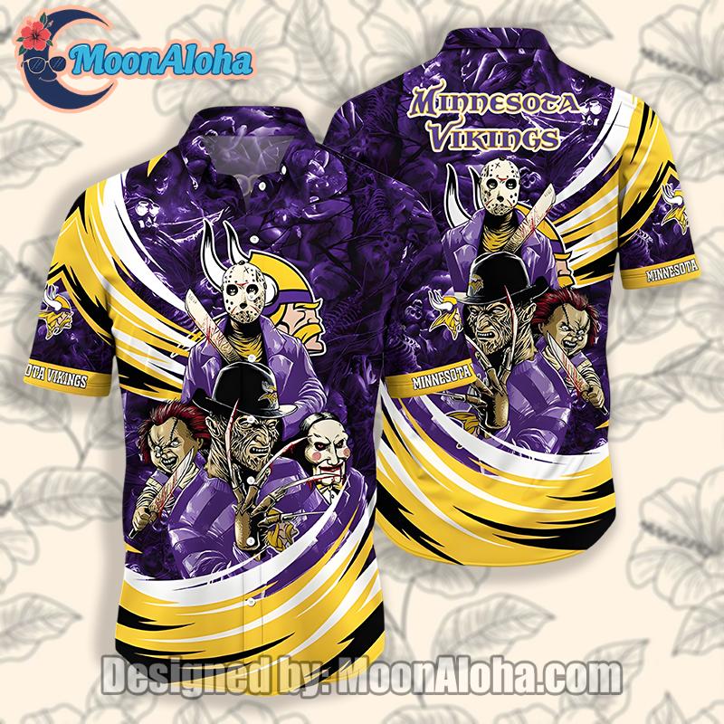 Minnesota Vikings Happy Halloween Purple Hawaiian Button Up Shirt