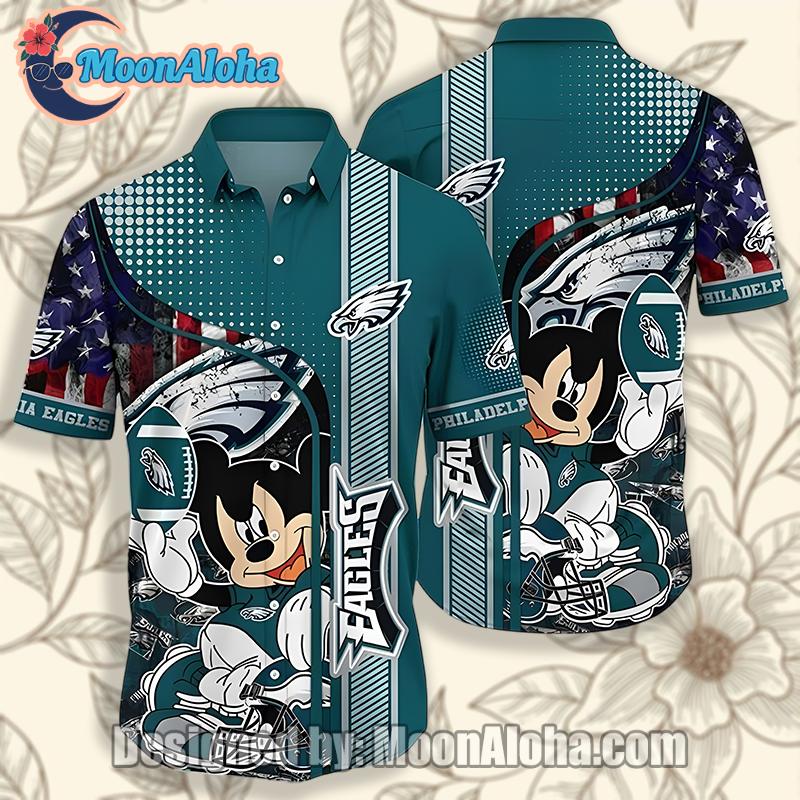 Philadelphia Eagles Mickey Player Green Vintage Hawaiian Shirts image 1 Philadelphia Eagles Mickey Player Green Vintage Hawaiian Shirts image 1