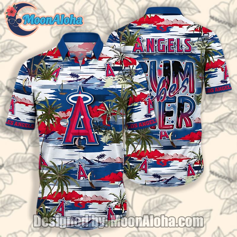 Los Angeles Angels Summer Vibes Blue Classic Hawaiian Shirt image 1 Los Angeles Angels Summer Vibes Blue Classic Hawaiian Shirt image 1