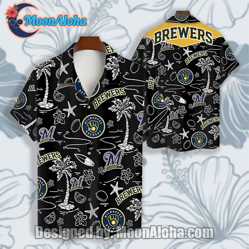 Milwaukee Brewers Beach Coconut Black Cheap Hawaiian Shirt image 1 Milwaukee Brewers Beach Coconut Black Cheap Hawaiian Shirt image 1