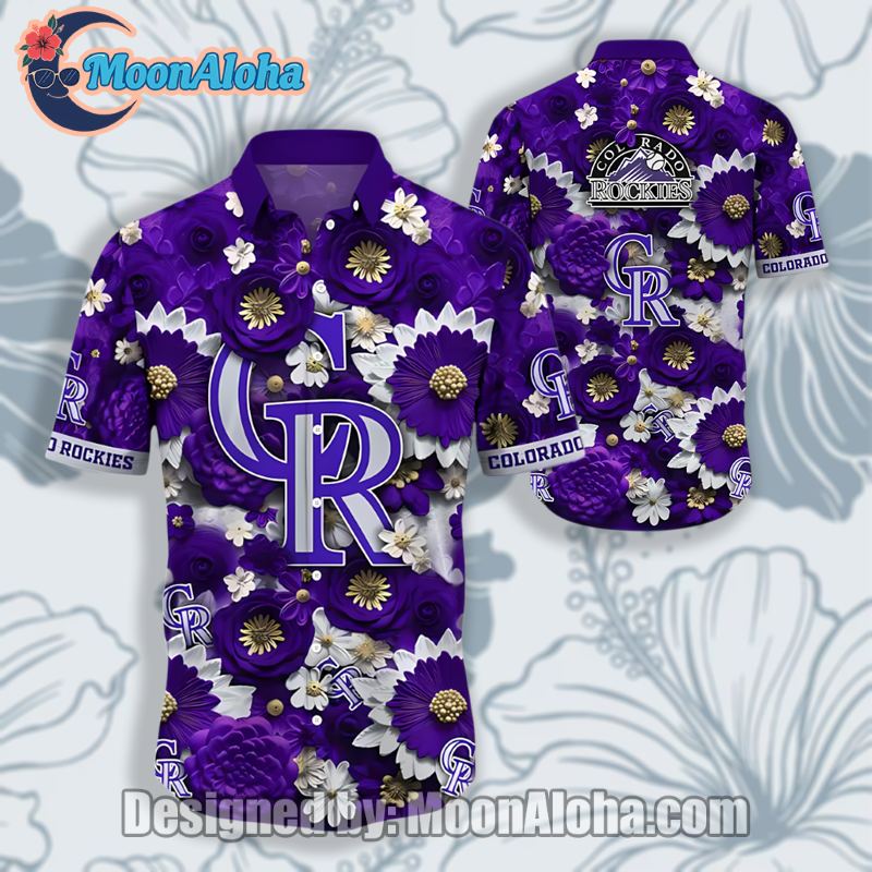Purple Colorado Rockies Daisy Peony Vintage Aloha Shirt