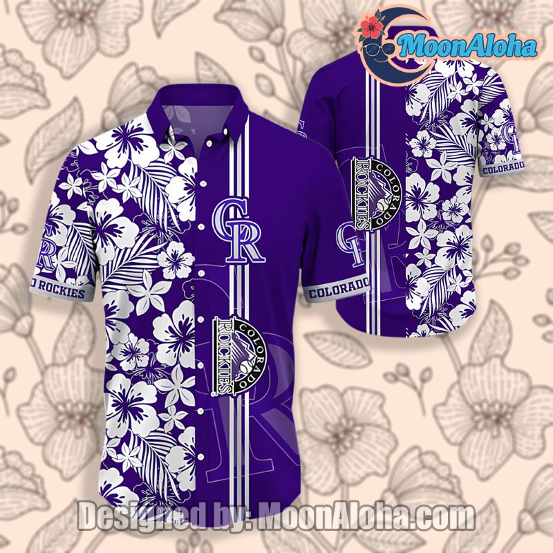 Purple Colorado Rockies Hibiscus Palm Leaves Royal Hawaiian Shirt image 1 Purple Colorado Rockies Hibiscus Palm Leaves Royal Hawaiian Shirt image 1