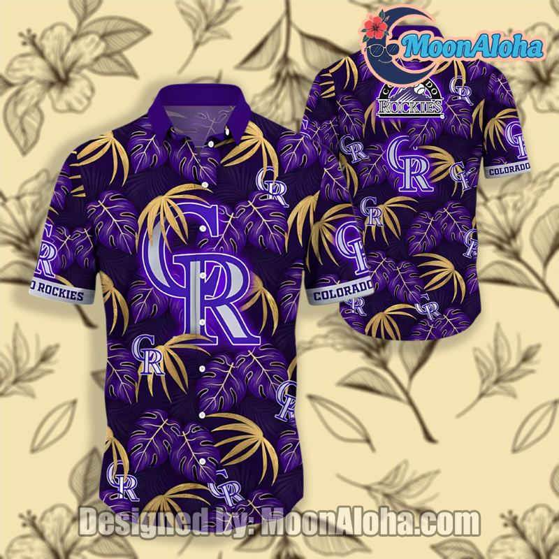 Purple Colorado Rockies Palm Monstera Leaves Vintage Aloha Shirt